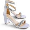 image:imageDREAM PAIRS Womens Chunk Low Heel Pump SandalsWhitesatin