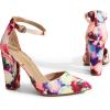 image:imageDREAM PAIRS Womens Coco High Heels Chunky Block Pumps Pointed Closed Toe Ankle Strap Dress ShoesFloral