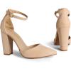 image:imageDREAM PAIRS Womens Coco High Heels Chunky Block Pumps Pointed Closed Toe Ankle Strap Dress ShoesNudeSuede
