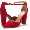 image:imageDREAM PAIRS Womens Coco High Heels Chunky Block Pumps Pointed Closed Toe Ankle Strap Dress ShoesRedSuede