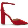 image:imageDREAM PAIRS Womens Coco High Heels Chunky Block Pumps Pointed Closed Toe Ankle Strap Dress ShoesRedSuede