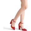 image:imageDREAM PAIRS Womens Coco High Heels Chunky Block Pumps Pointed Closed Toe Ankle Strap Dress ShoesRedSuede
