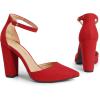 image:imageDREAM PAIRS Womens Coco High Heels Chunky Block Pumps Pointed Closed Toe Ankle Strap Dress ShoesRedSuede