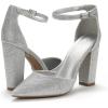 image:imageDREAM PAIRS Womens Coco High Heels Chunky Block Pumps Pointed Closed Toe Ankle Strap Dress ShoesSilverGlitter