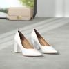 image:imageDREAM PAIRS Womens High Chunky Closed Toe Block Heels Pointed Toe Wedding Party Elegant Slip On Pumps ShoesWhitePu