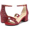 image:imageDREAM PAIRS Womens LowChunk Low Heel Pump SandalRedRhinestone