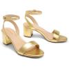 image:imageDREAM PAIRS Womens Open Toe Ankle Strap Low Block Chunky Heels Sandals Party Dress Pumps ShoesGoldMetallic