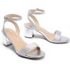 image:imageDREAM PAIRS Womens Open Toe Ankle Strap Low Block Chunky Heels Sandals Party Dress Pumps ShoesSilverGlitter