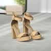 image:imageDREAM PAIRS Womens Platform Heel Sandals Open Toe Ankle Strap Heel Fashion Wedding Party Dress Sandals ShoesNudeNubuck