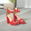 image:imageDREAM PAIRS Womens Platform Heel Sandals Open Toe Ankle Strap Heel Fashion Wedding Party Dress Sandals ShoesRedSuede