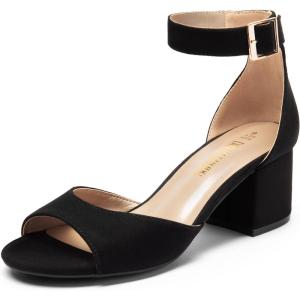 image:imageDREAM PAIRS Women Chunky Block Heels Open Toe Ankle Strap Buckle Comfortable Heeled Sandals Wedding Party Dress ShoesBlackSuede
