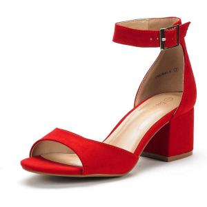 image:imageDREAM PAIRS Women Chunky Block Heels Open Toe Ankle Strap Buckle Comfortable Heeled Sandals Wedding Party Dress ShoesRed Suede