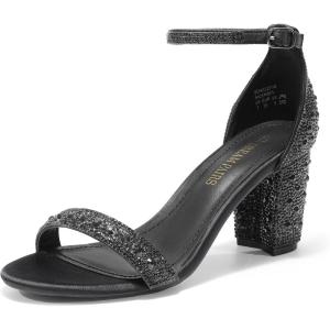 image:imageDREAM PAIRS Womens Chunk Low Heel Pump SandalsBlackRhinestone
