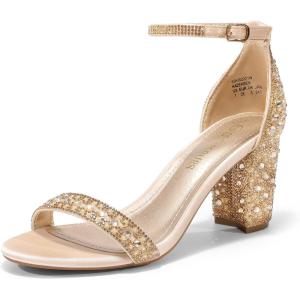 image:imageDREAM PAIRS Womens Chunk Low Heel Pump SandalsGoldRhinestone