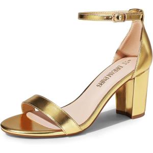 image:imageDREAM PAIRS Womens Chunk Low Heel Pump SandalsGoldmetallic