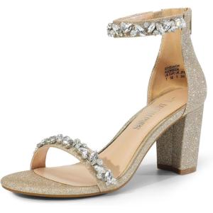 image:imageDREAM PAIRS Womens Chunk Low Heel Pump SandalsGoldrhinestone