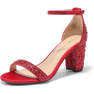 image:imageDREAM PAIRS Womens Chunk Low Heel Pump SandalsRedRhinestone