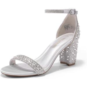 image:imageDREAM PAIRS Womens Chunk Low Heel Pump SandalsSilverRhinestone