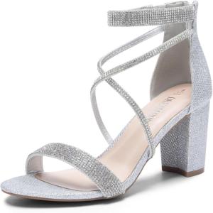 image:imageDREAM PAIRS Womens Chunk Low Heel Pump SandalsSilverglitter