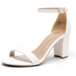 image:imageDREAM PAIRS Womens Chunk Low Heel Pump SandalsWhitePu
