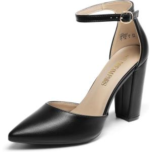 image:imageDREAM PAIRS Womens Coco High Heels Chunky Block Pumps Pointed Closed Toe Ankle Strap Dress ShoesBlackPu