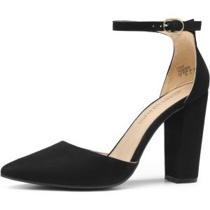image:imageDREAM PAIRS Womens Coco High Heels Chunky Block Pumps Pointed Closed Toe Ankle Strap Dress ShoesBlackSuede