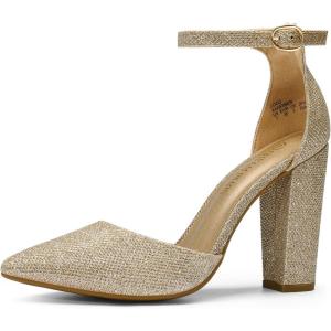 image:imageDREAM PAIRS Womens Coco High Heels Chunky Block Pumps Pointed Closed Toe Ankle Strap Dress ShoesGoldGlitter