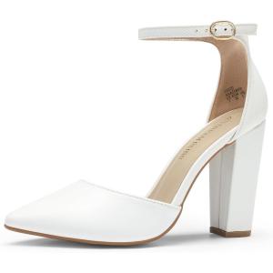 image:imageDREAM PAIRS Womens Coco High Heels Chunky Block Pumps Pointed Closed Toe Ankle Strap Dress ShoesWhitePu