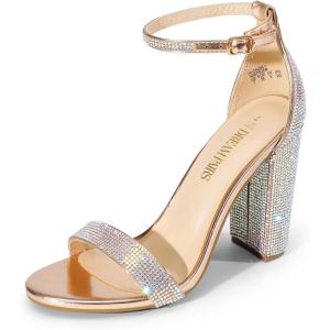 image:imageDREAM PAIRS Womens HiChunk High Heel Pump SandalsRose Goldrhinestone