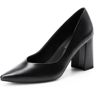image:imageDREAM PAIRS Womens High Chunky Closed Toe Block Heels Pointed Toe Wedding Party Elegant Slip On Pumps ShoesBlackPu