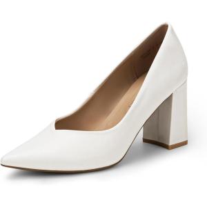 image:imageDREAM PAIRS Womens High Chunky Closed Toe Block Heels Pointed Toe Wedding Party Elegant Slip On Pumps ShoesWhitePu