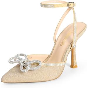 image:imageDREAM PAIRS Womens High Heels Destiny Closed Toe Strappy Heels Sexy Rhinestone Ankle Strap Pumps Wedding Bridal Party Dress Shoes DestinyGold