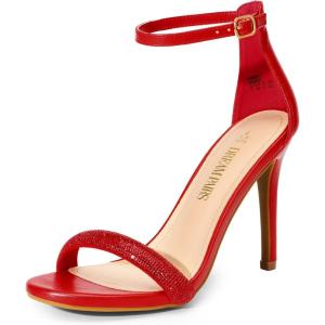 image:imageDREAM PAIRS Womens High Heels Flower Ankle Strap Stilettos Round Open Toe Dressy Sexy SandalsRedrhinestone