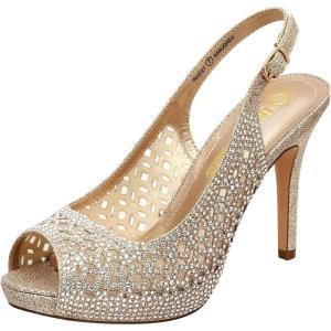 image:imageDREAM PAIRS Womens High Heels Platform Dress Rhinestones Peep Toe Pumps ShoesGoldGlitter