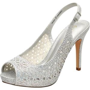 image:imageDREAM PAIRS Womens High Heels Platform Dress Rhinestones Peep Toe Pumps ShoesSilverGlitter