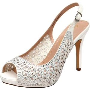 image:imageDREAM PAIRS Womens High Heels Platform Dress Rhinestones Peep Toe Pumps ShoesWhiteGlitter