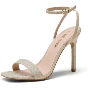 image:imageDREAM PAIRS Womens High Stilettos Open Square Toe Ankle Strap Heels Sexy Comfort Strappy Dress Shoes Wedding Bridal Pumps SandalsGold