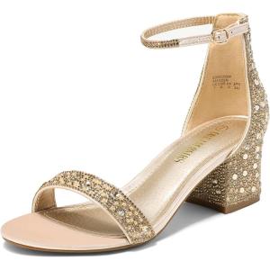image:imageDREAM PAIRS Womens LowChunk Low Heel Pump SandalGoldRhinestone