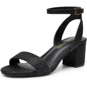 image:imageDREAM PAIRS Womens Open Toe Ankle Strap Low Block Chunky Heels Sandals Party Dress Pumps ShoesBlackGlitter