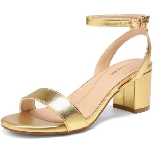 image:imageDREAM PAIRS Womens Open Toe Ankle Strap Low Block Chunky Heels Sandals Party Dress Pumps ShoesGoldMetallic
