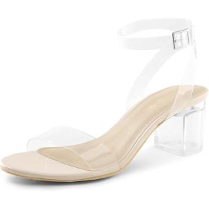image:imageDREAM PAIRS Womens Open Toe Ankle Strap Low Block Chunky Heels Sandals Party Dress Pumps ShoesNudeClear