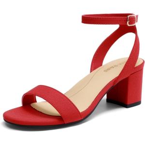 image:imageDREAM PAIRS Womens Open Toe Ankle Strap Low Block Chunky Heels Sandals Party Dress Pumps ShoesRedSuede
