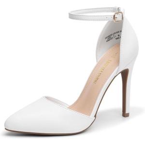 image:imageDREAM PAIRS Womens OppointedLacey Pointed Toe Ankle Strap High Heel Stiletto Pumps Wedding Dress ShoesWhitePu