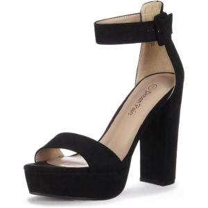 image:imageDREAM PAIRS Womens Platform Heel Sandals Open Toe Ankle Strap Heel Fashion Wedding Party Dress Sandals ShoesBlackSuede