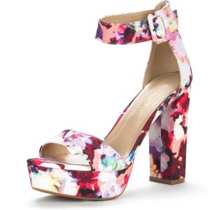 image:imageDREAM PAIRS Womens Platform Heel Sandals Open Toe Ankle Strap Heel Fashion Wedding Party Dress Sandals ShoesFloral