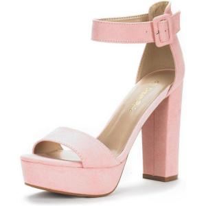 image:imageDREAM PAIRS Womens Platform Heel Sandals Open Toe Ankle Strap Heel Fashion Wedding Party Dress Sandals ShoesPinkSuede