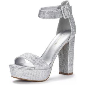 image:imageDREAM PAIRS Womens Platform Heel Sandals Open Toe Ankle Strap Heel Fashion Wedding Party Dress Sandals ShoesSilverGlitter