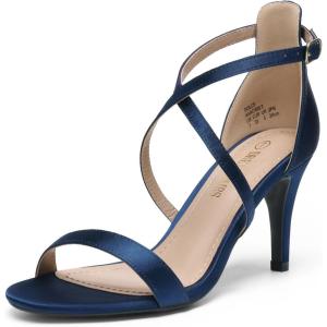 image:imageDREAM PAIRS Womens Strappy Stiletto High Heels Open Toe Rhinestone Wedding Dress Shoes Sparkly SandalsNavy