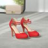 image:imageDREAM PAIRS Office02 Womens Classy Mary Jane Double Ankle Strap Almond Toe High Heel PumpsRedNubuck