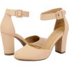 image:imageDREAM PAIRS Womens High Heel Ankle Strap Closed Toe Chunky Wedding Pumps ShoesNudeNubuck